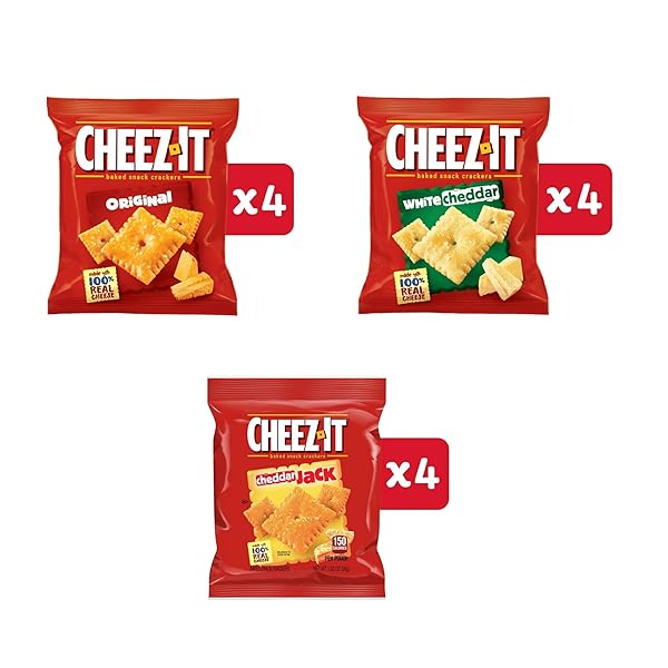 CHEEZ-IT CHEESE CRACKERS, BAKED SNACK CRACKERS, LUNCH SNACKS, VARIETY PACK, 12.1OZ BOX (12 PACKS)