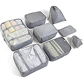 LANSKLBD 8 Set Packing Cubes for Suitcases Travel Luggage Packing Organizers,Travel Essentials Accessories Luggage Organizer with Shoe Bag Tioletry/Laundry Bag(Grey)