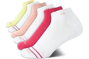 Calvin Klein Girls' Quarter Socks - 6 Pack Stretch Performance Cushioned Comfort Athletic Ankle Socks with Arch Support