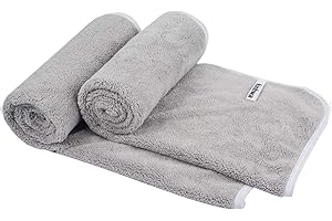 KinHwa Microfiber Hand Towels Ultra Soft Hand Towels for Bathroom Super Absorbent Bath Towels Ideal for Hair Spa Sports and Travel 30inch x 16inch 2 Pack Light-Gray