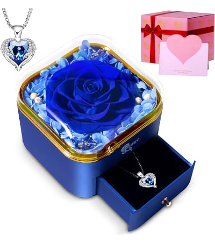 Amazon.com: Eternal Blue Preserved Rose Jewelry Box Heart Pendant