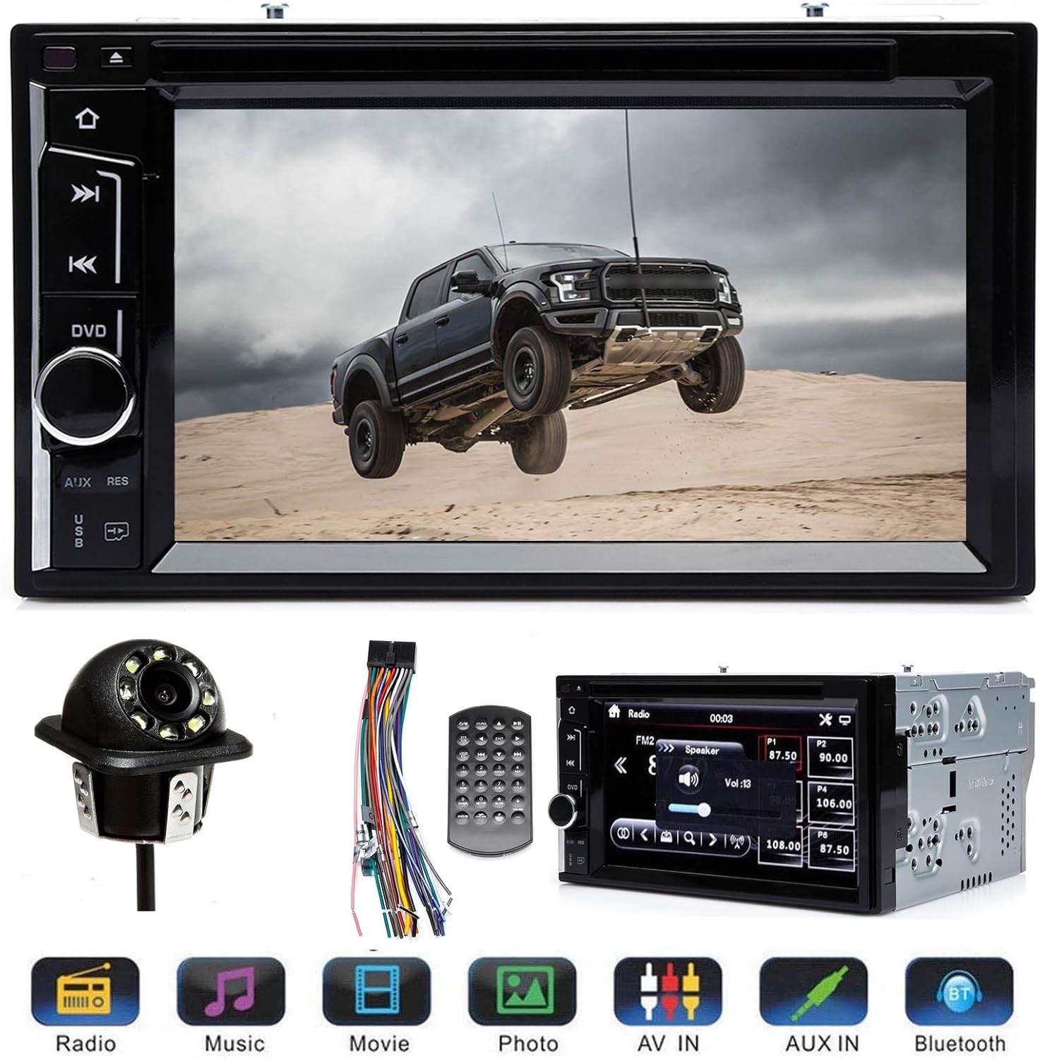 Double 2 Din Car Stereo with Rear View Parking Camera 6.2