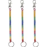 Mini Skater 7 inch Retractable Spiral Spring Coil Keychain Theftproof Anti-Lost Stretch Cord with Metal Lobster Clasp for Keys Wallet Cellphone and Other Important Item,3Pcs (Colorful)