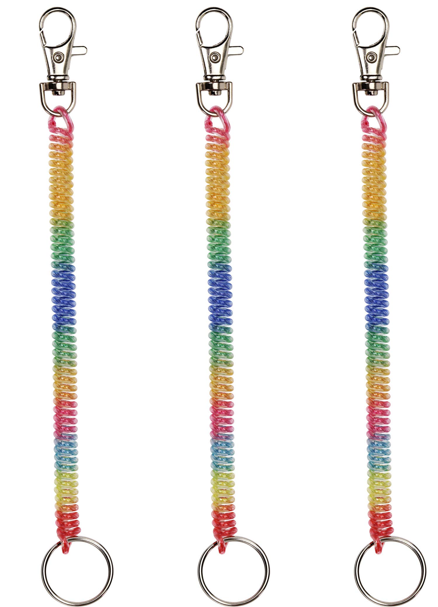 Mini Skater 7 inch Retractable Spiral Spring Coil Keyring Key Ring Theftproof Anti-Lost Stretch Cord with Metal Lobster Clasp for Keys Wallet Cellphone and Other Important Item,3Pcs (Colorful)