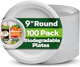 Ask Packaging 9 Inch Bagasse Plates 100 Pack Compostable Heavy Duty