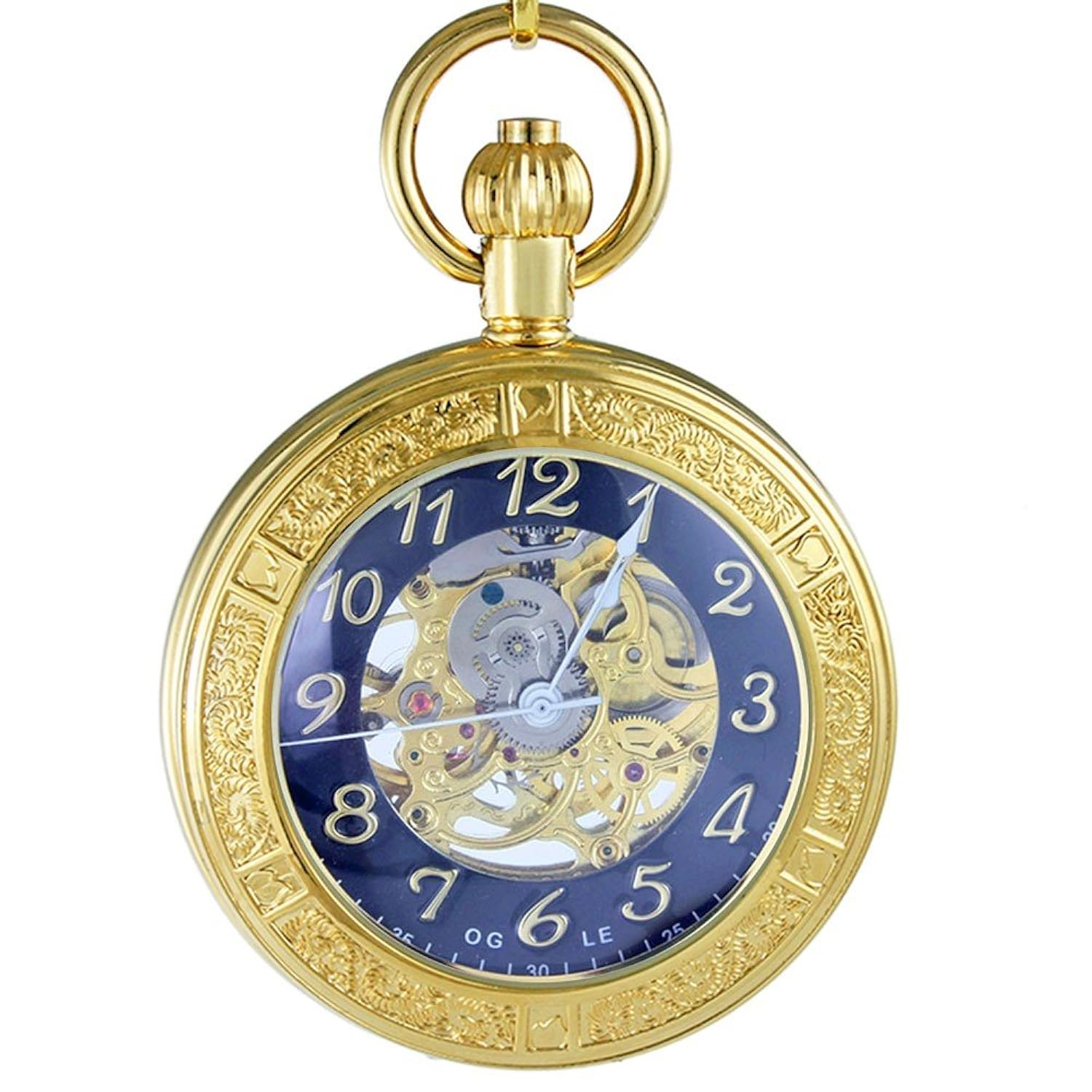 新品本物 Ogle防水ゴールド拡大鏡ブラックペンダントネックレスチェーンfob Self Winding自動exquisite Carvingスケルトン機械ポケット時計 B06xwd3nvw Www Gcc Ccpf Com