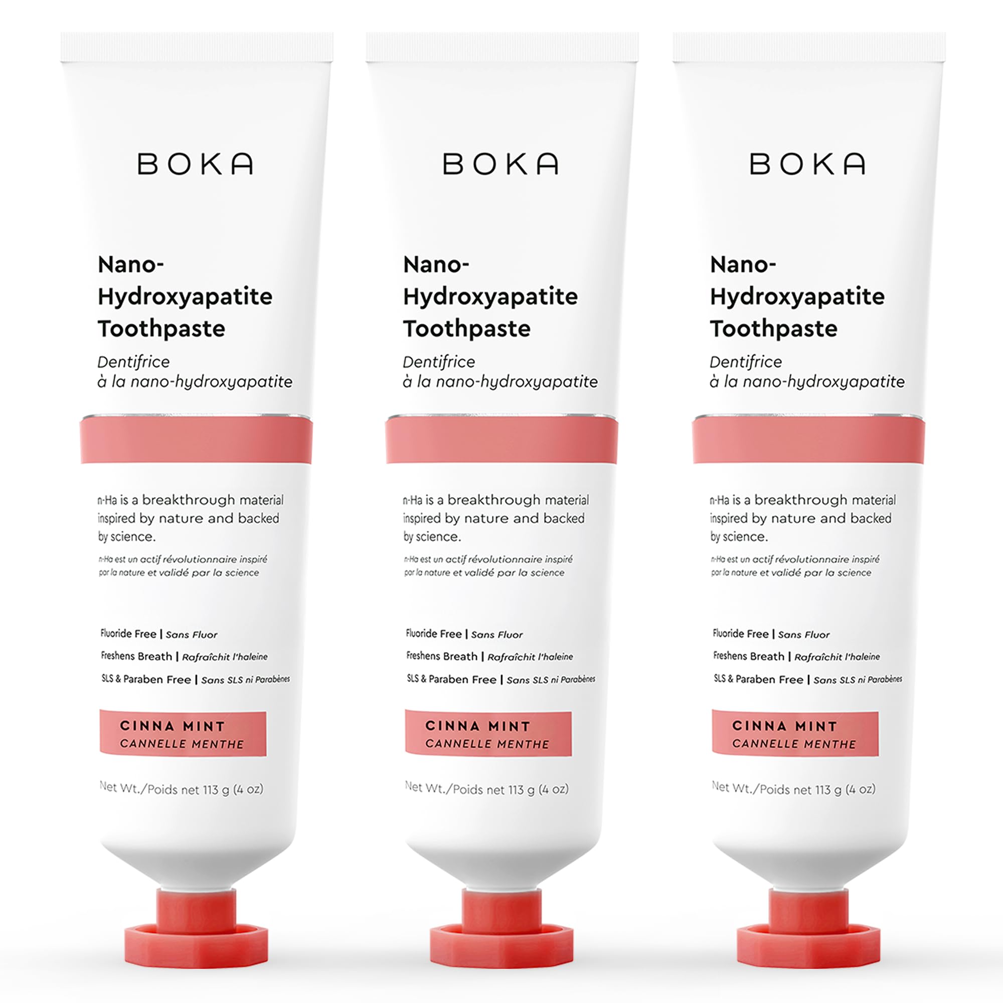 Boka Fluoride Free Toothpaste, Nano Hydroxyapatite Toothpaste, Appropriate for Sensitive Teeth - for Adult, Kids Oral Care - Cinnamon Mint Flavor, 4 Fl Oz 3Pk US Manufactured Image