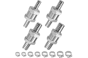 EVIL ENERGY 1/4" 5/16" 3/8" 1/2" Check Valve Set (6mm 8mm 10mm 12mm), 4 Pcs One Way Fuel Check Valve for Fuel, Diesel & Coolant, Silver