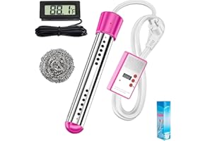 AIATOU 2000W Fast-Boiling Immersion Heater: Compact & Portable, Auto Safety Shut-Off, Rust-Resistant Design for Baths, Pools & Foot Soaks. User-Friendly, High Performance, Durable Water Heating (Pink)