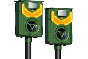 Careland Upgraded Solar Animal Repeller Ultrasonic Deer Repellent Devices with Motion Sensor and Flame Light Cat Repellent Outdoor Waterproof Dog Raccoon Skunk Deterrent (Green 2Pack)