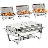 304 Stainless Steel Chafing Dishes for Buffet 4Pack, 9QT Chafing Dish Buffet Set, Food Warmers for Parties Buffet, Buffet Servers and Warmer, Warming Trays for buffets party, Roll Edge Designed Silver