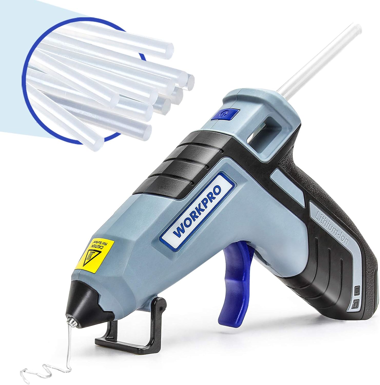 WORKPRO Cordless Hot Glue Gun, Fast Preheating Glue Gun Kit with 20 Pcs Premium Mini Glue Gun Sticks, Smart-Power-off Hot Melt Glue Gun Built-in 2600 mAh Lithium-ion (Upgraded Version): Home Improvement