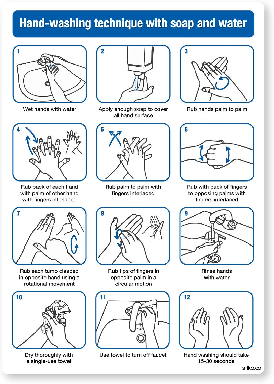 stika.co Set of 2 Hand Washing Technique Poster Signs, A5 Hygiene Safety Signs 210 x 148mm