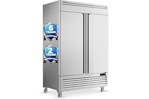 Coolski 54"W Commercial Freezer, -13℉ ~-5℉, 49 Cu.Ft 2 Door Reach-In Stainless Steel Upright Freezer for Restaurant, Cafe, Shop, Business, 8 Adjustable Shelves