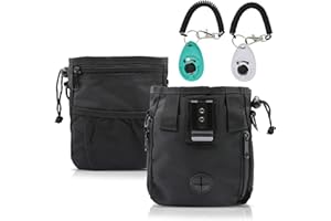 MGKSHADOW Dog Treat Pouch 1pc, Pet Training Clicker 2 pcs, Pet Treat Pouch, Built-in Poop Bag Dispenser (Black)