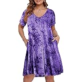 BELAROI Women Casual Summer Dresses Loose Tshirt Beach Sundress V Neck Plus Size Swing Tunic Pockets
