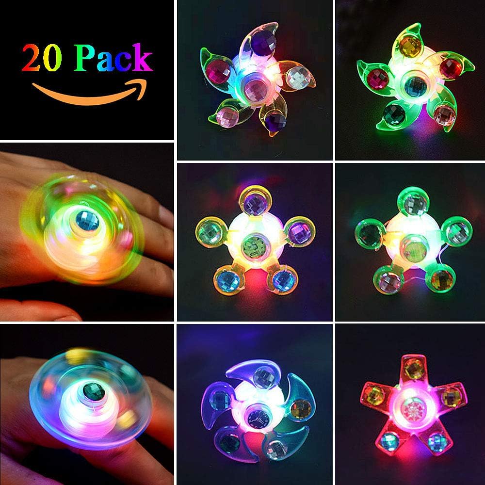 Party Favors for Kids Prizes 20 Pack Glow in The Dark Party Supplies Light Up Rings LED Party Favors for Kids boys Girls Bulk Hand Spin Stress Relief Anxiety Toys for Classroom Birthday Celebration