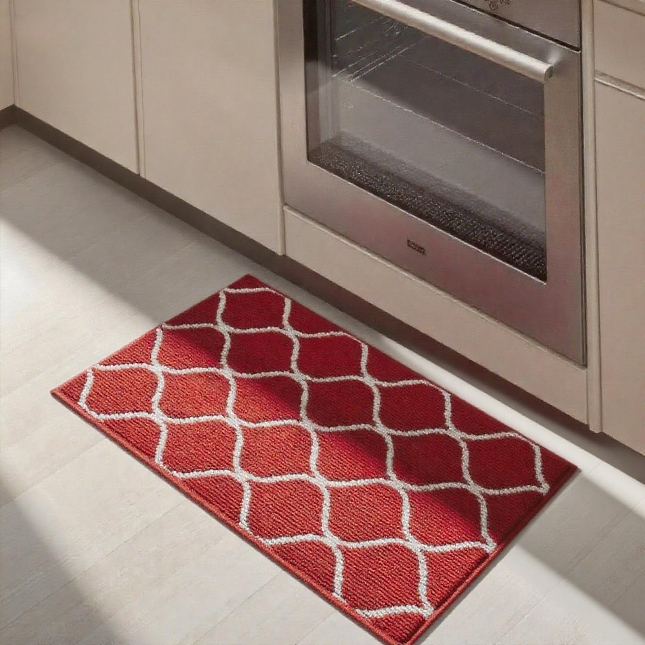 COSY HOMEER Kitchen Rug Runner 50 x 80cm, Washable Kitchen Rugs and Mats, Polypropylene Carpet Runner for Kitchen Entryway Hallway Laundry Room, Red