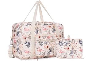 NARWEY For Spirit Airlines Personal Item Bag 18x14x8 Foldable Travel Duffel Bag Tote Carry on Luggage for Women and Men (Beige Bird (with Shoulder Strap))