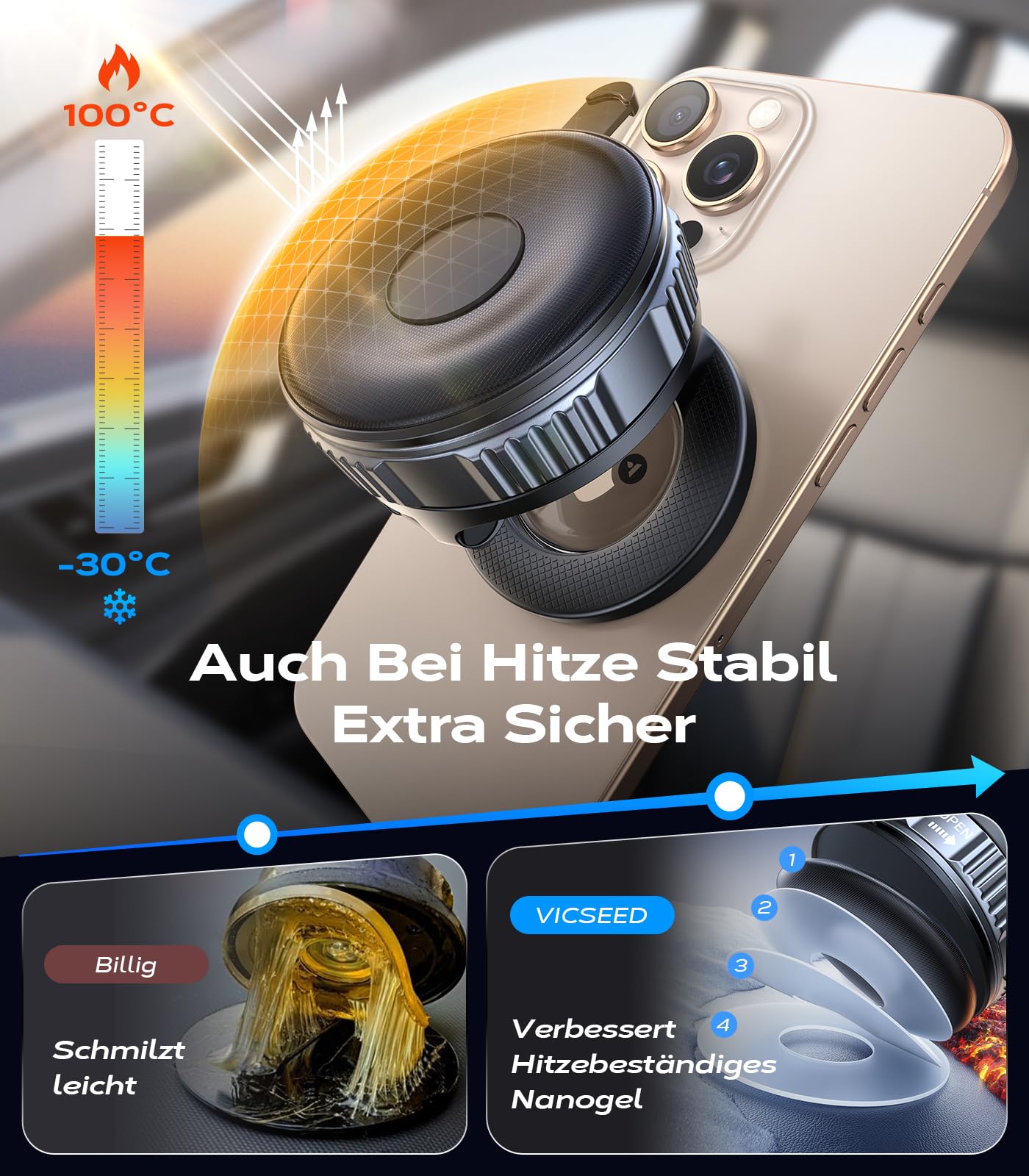 VICSEED Militärische Handyhalterung Auto Magnet für Magsafe Autohalterung [20XN55 Magnets & 20KG Vakuum Saugnapf] 360°Drehbar Magnetische Kfz Handy Halterung Auto für iPhone17 Pro Samsung Alle Handy 8