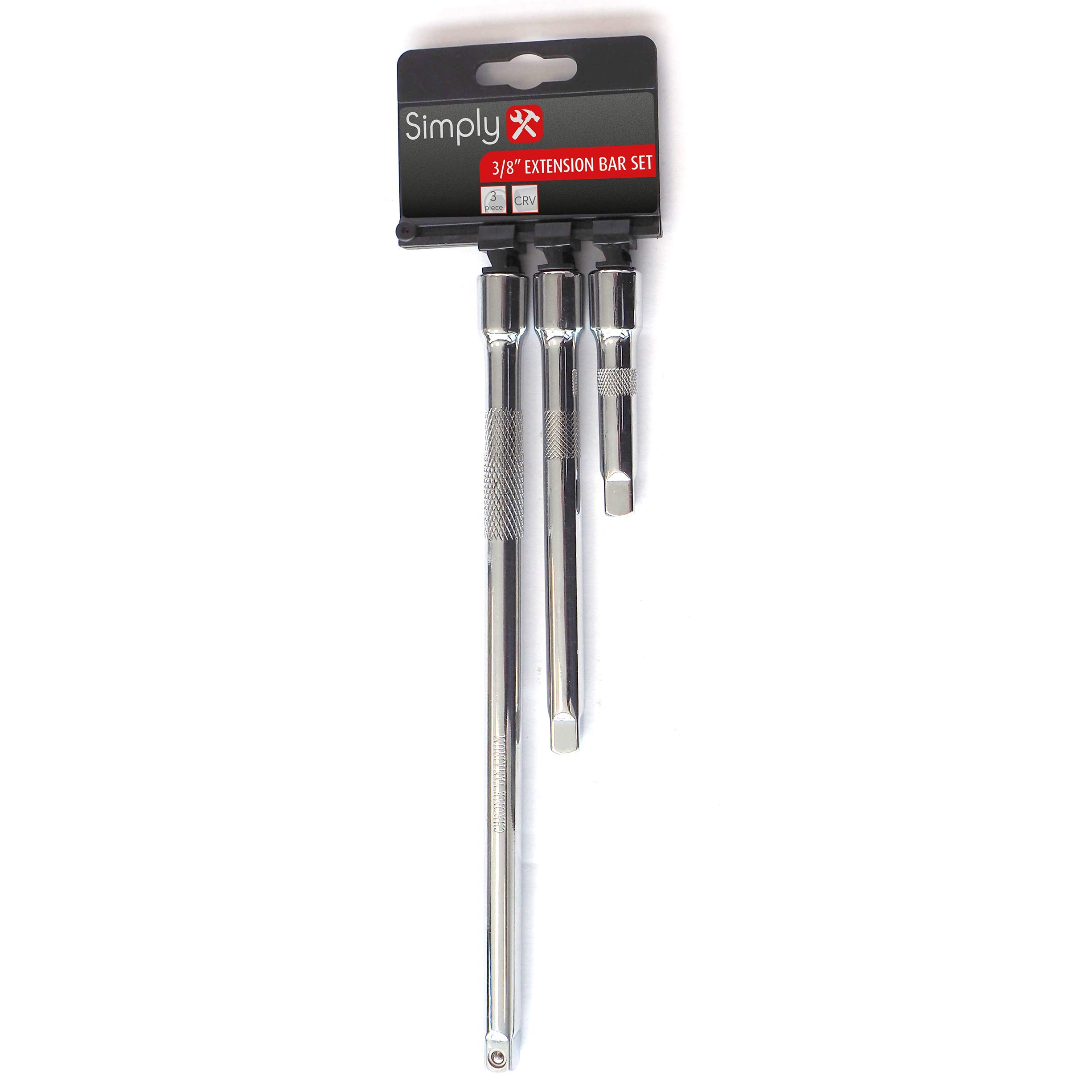 Simply TSET11 3 Piece 3/8” Extension Bar Set - Conveniently Lock Sockets – Extended Reach – Set of 3