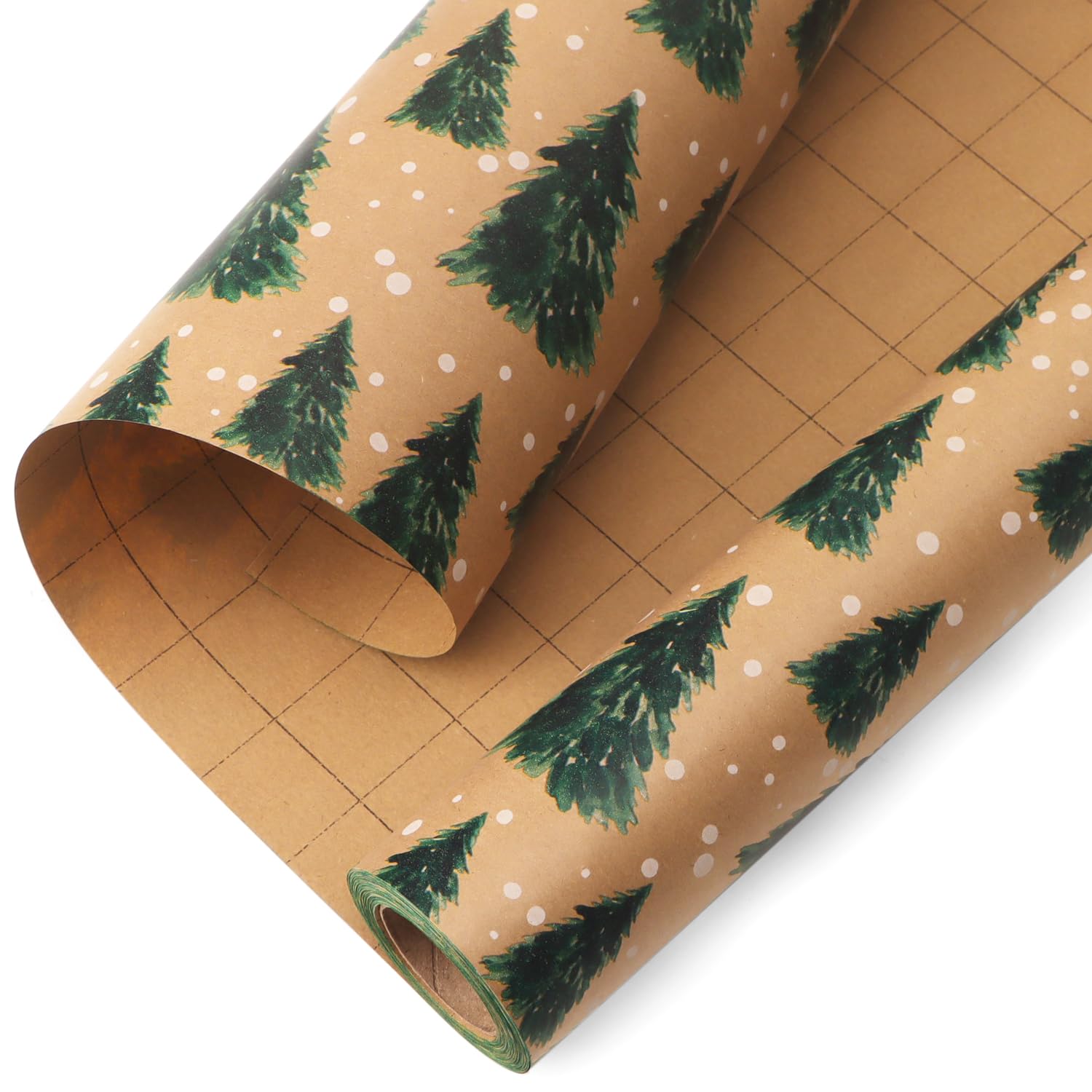 Photo 1 of Ribbli Christmas Wwrapping Paper Vintage Christmas Tree Kraft Gift Wrapping - Mini Roll 17 Inch x 33 Feet Holiday Presents Decoration
