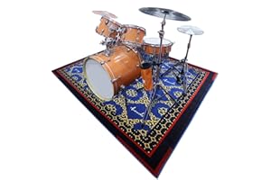 Aucuda Blue Drum Rug 6x6.6 ft Drum Mat Outdoor, Tightly Woven Fabric Cool Drum Set Carpet with Non-Slip Grip Bottom, Electric Drum Accessories for Studio, Apartment, Soundproof, Guitar, No Crease.