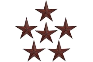 VIVICOMFY 6"（6pieces Red Black Barn Star Texas Stars Art-Metal Stars for Outside Rustic Vintage Western Wall Decor Country Home Farmhouse Wall Decorations