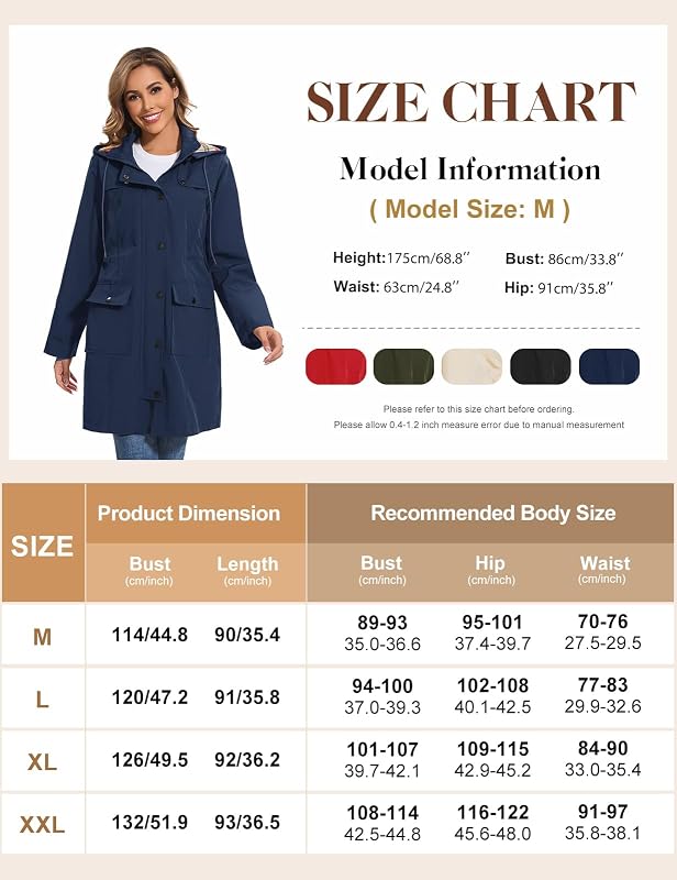 Veste Femme Imperméable à Capuche Longue Manteau de Pluie Femme Legere Trench Capuche Femme Poncho Pluie Impermeable Coupe Vent Printemps Été Automne, Bleu marine, M — photo 6 sur 7