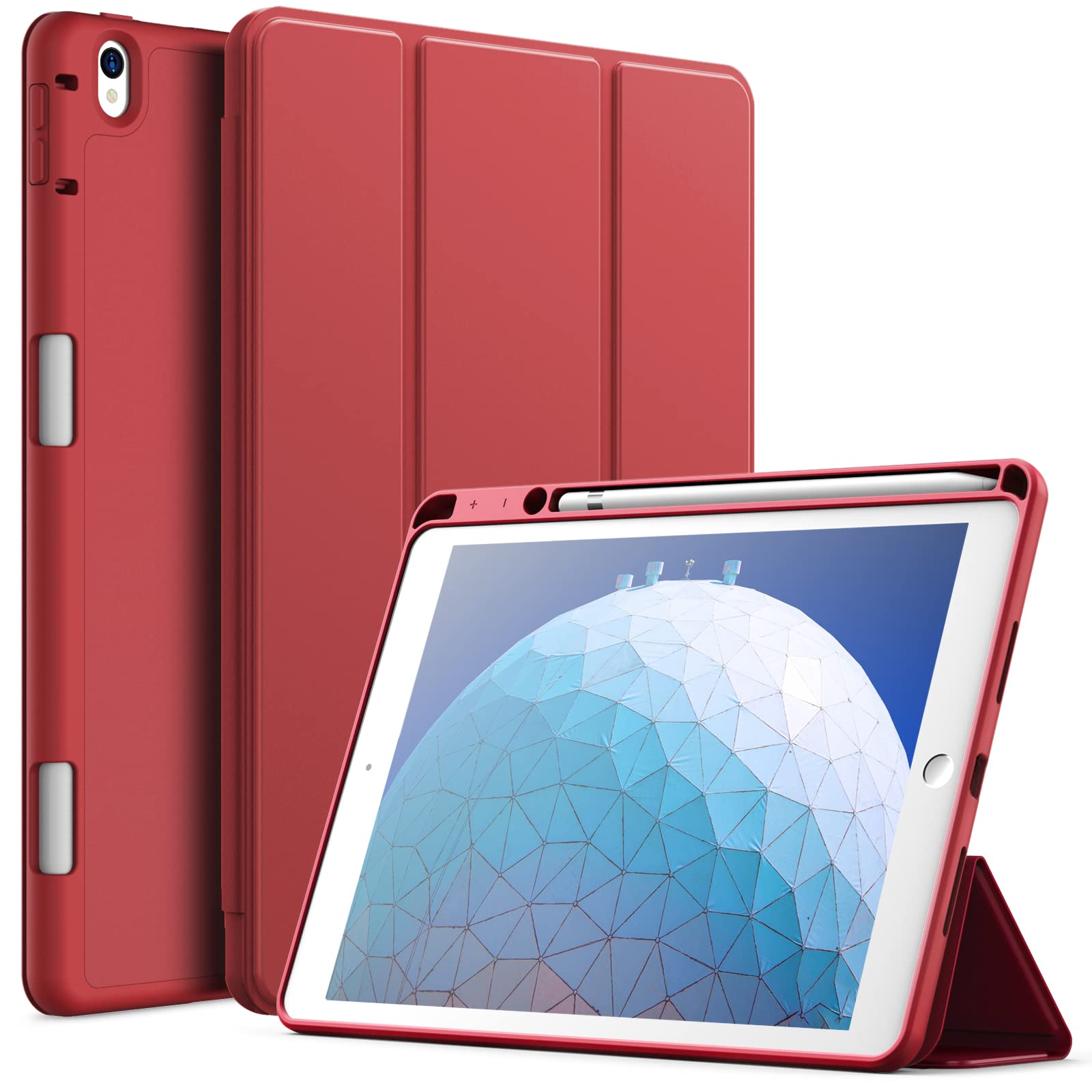 JETech Case for iPad Air 3 (10.5-Inch 2019, 3rd Generation) and iPad Pro 10.5 with Pencil Holder, Slim Tablet Cover with Soft TPU Back, Auto Wake/Sleep (Red)