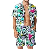 Arssm Mens 2 Pieces Vintage Shirts and Shorts Set 80s 90s Outfit Button Down Beach Suit Quick Dry for Vintage Halloween Party
