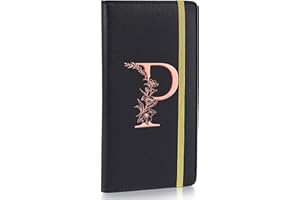 MHJY Checkbook Covers for Personal Checkbook, RFID Blocking Checkbook Holder Alphabet Checkbook Cover for Duplicate Checks, Black P