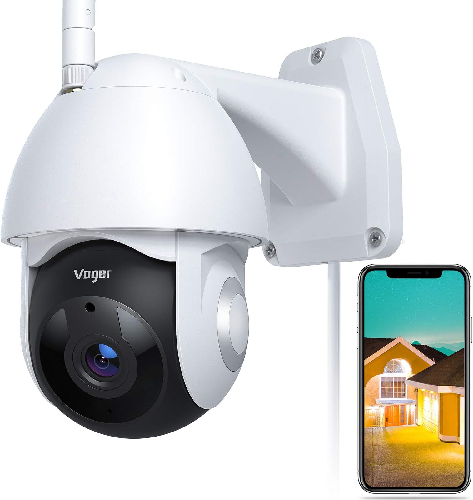 CCTV Camera, Voger Security Camera Outdoor 360° View for Home Security with 1080P Night Vision IP66 Waterproof Motion Tracking Compatible with Alexa and Google Home