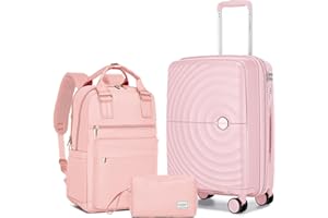LARVENDER Carry On Luggage 22x14x9 Airline Approved, Expandable PP 20 inch Carry On Suitcases with Wheels, Lightweight Luggage Sets 3 Pieces for Women(LIGHT PINK/20/BP/TB)