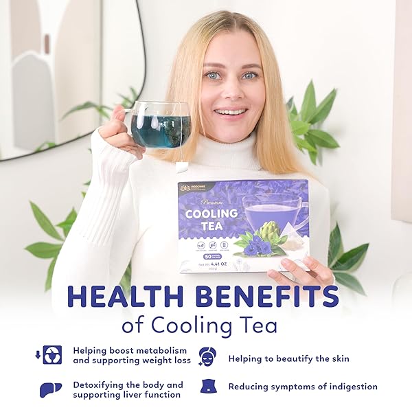 INDOCHINE BLENDS TEA BAGS | SUGAR-FREE, CAFFEINE-FREE HERBAL TEA | DOUBLE CHAMBER, INDIVIDUALLY WRAPPED BAGS | RICH IN NATURAL GOODNESS AND FLAVOR (50 TEA BAGS (PACK OF 1), COOLING (OOLONG, ARTICHOKE, BUTTERFLY PEA & PEPPERMINT TEA))