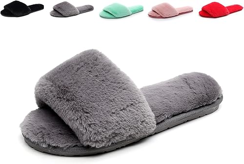 Amazon.com | HAVINA Women's Winter Faux Fur Soft Slide Flat Fleece Slipper Flip Flop Grey 7.5-8 