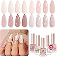 AZUREBEAUTY Nail Polish Set, 4 Colors Nude SKin Glitter Pearl Long Lasting All Season Vegan Quick Dry Natural Fingernail Lacquer Strengthening Treatment Kit 10ML with Top Coat DIY Salon at Home