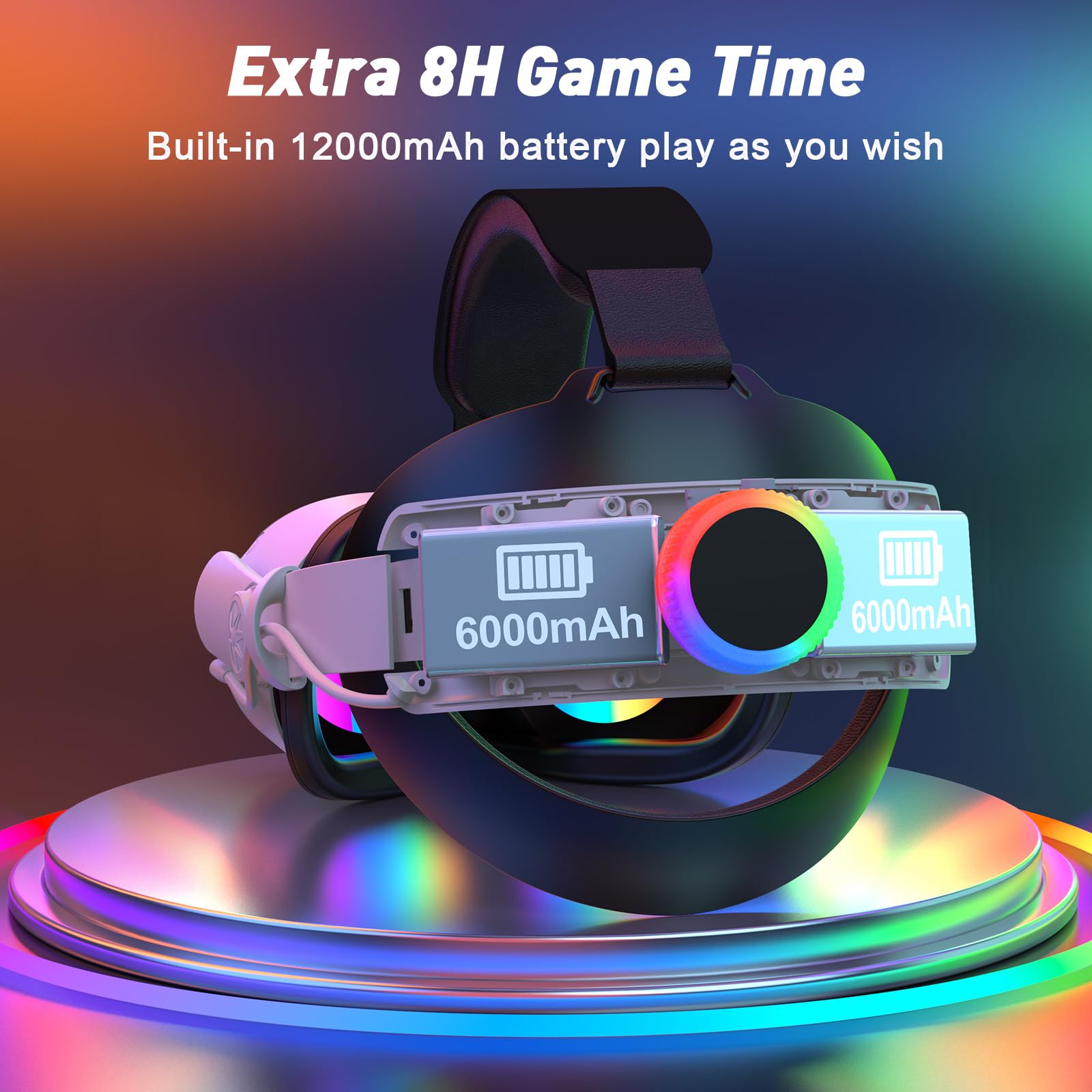 RGB Head Strap with 12000mAh Battery for Oculus Quest 2, Battery Pack for Extended 8 Hrs of Playtime, Fast Charging VR Power, Adjustable Elite Strap Enhanced Support and Balance for Meta Quest 2