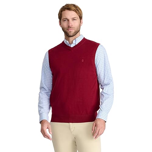 IZOD Men's Fine Gauge V-Neck Sweater Vest, Biking Red, M in Oman