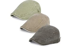 Qlauca 3Pcs Men's Newsboy Caps Washing Cotton Cooling Lightweight Scally Cap for Men Adjustable Flat Cap