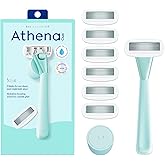 Athena Club Women’s Razor Kit, 5-Blade Cartridge Razor for Sensitive Skin, Serum-Infused Blades with Shea Butter and Hyaluronic Acid, Includes Handle, 6 Refills and Magnetic Shower Hook - Mint