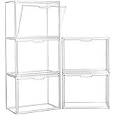 ZLLZUU Clear Storage Bins with Lids, 5 Pack Acrylic Display Case with Magnetic Door for Cosmetic Collectibles Large Figures Models, Stackable Acrylic Storage Box for Home Office Living Room Dorm