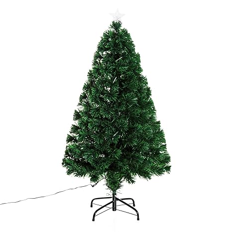 HOMCOM LED Weihnachtsbaum künstlicher Christbaum Tannenbaum Baum mit Metallständer, Glasfaser-Farbwechsler, grün, 120 cm