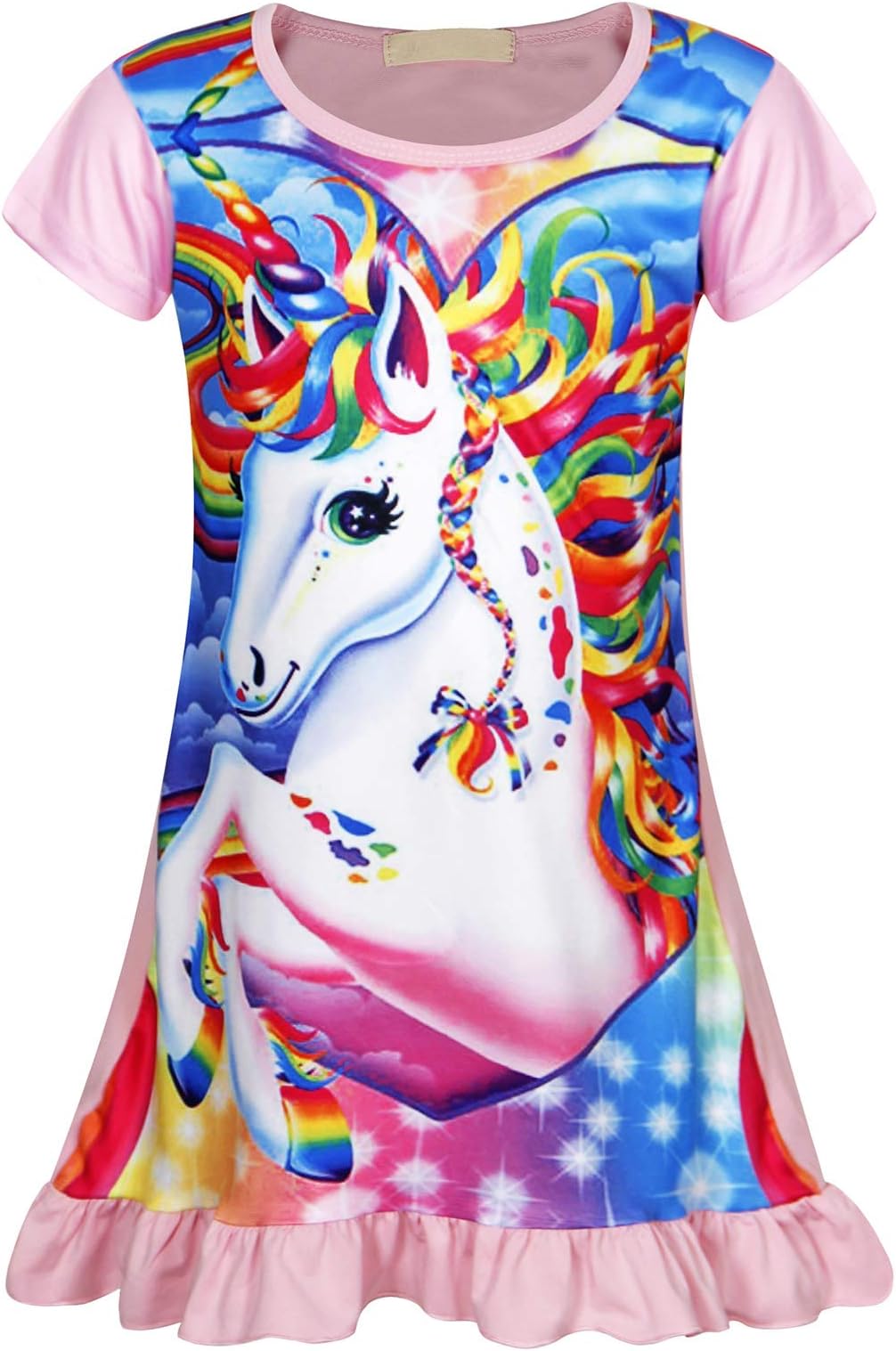 AmzBarley Girls Unicorn Nightgowns Kids Rainbow Nightie Nightdress Short/Long Sleeve Unicorns Nighties Dressing Gown Night Dresses Child Sleeping Outfit