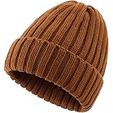 Connectyle Women's Rib Knit Cuffed Beanie Hat Stretch Acrylic Winter Hat Thick Warm Snow Ski Cap