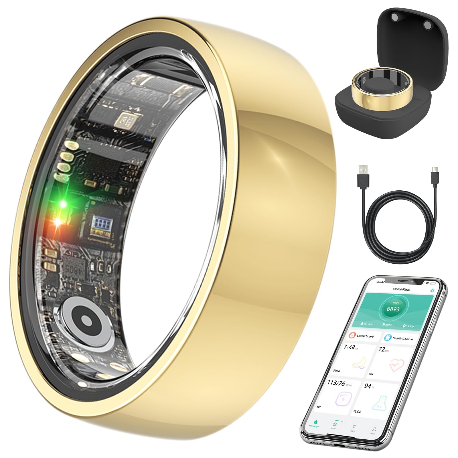 Photo 1 of KYUHJU Smart Health Ring,Fitness Rings Tracker with Blood Pressure Monitor Heart Rate Blood Oxygen Sleep Monitor IP68 Waterproof Step Counter Calorie Tracker Health Rings 5565548v99