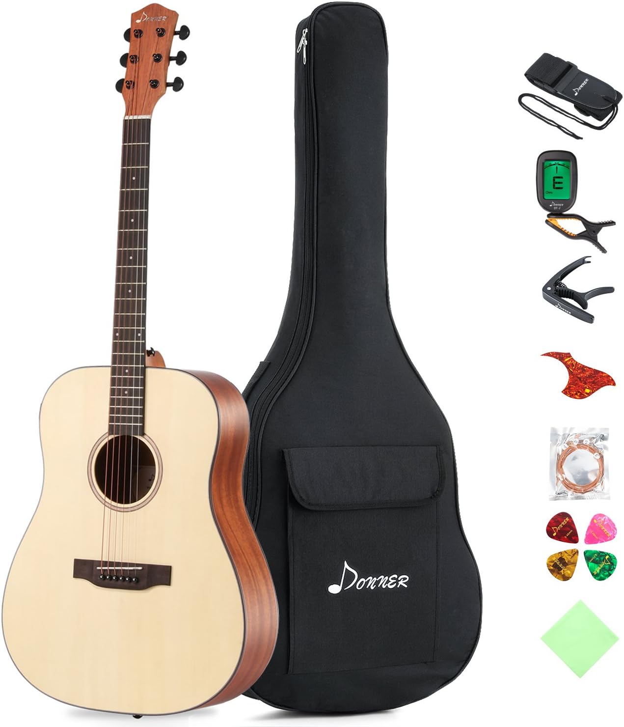 Donner Acoustic Guitar Full Size, Dreadnought Spruce Guitar Package 41 inch for Beginner with