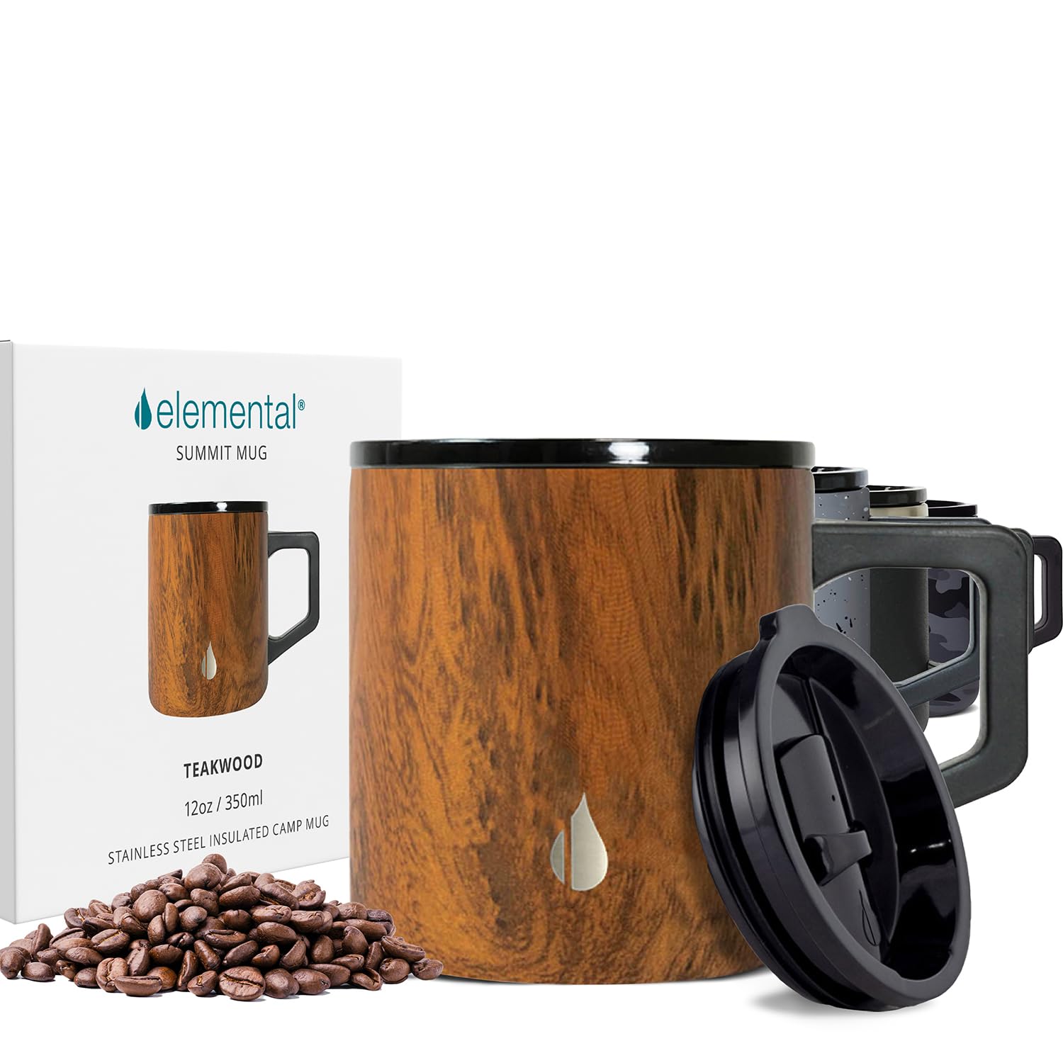 Photo 1 of (MISSING LID) Elemental Insulated Coffee Mug - Triple-Wall Stainless Steel Summit Travel Cup for Hot and Cold Drinks - Thermal Coffee Mug with Lid and Handle for Camping, Office & Travel 12oz - Teakwood