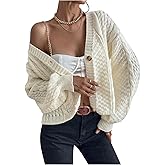 OYOANGLE Women's Cardigan Sweaters Cable Knit Chunky Long Sleeve Cardigan Fall Winter Open Front Button Outwear Coats