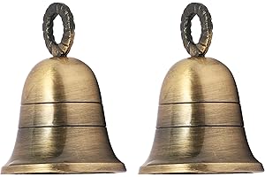HANDTECHINDIA 3" Height Indian Brass Bells Jingle Bells for Home Door Décor, Crafts, Chimes, Christmas Décor, Cow Pet Bells Christmas Craft Bells for Christmas Decorations- Antique (2)